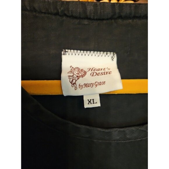 Lagenlook Mary Grace Black Size XL Asymmetrical Hem Pockets Linen Blouse - Picture 3 of 8